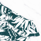 Slash Shoulder Ruffles Print Long Dress GYLY-10568
