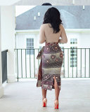Plus Size Print High Waist Split Long Skirt NY-10925