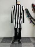 Plus Size Fashion Stripe Long Sleeve Casual Pants Suit NY-10929