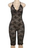 Deep V Neck Lace See Through Romper YUEM-390401