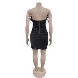Beaded Feather Sleeveless Mini Dress GFYX-7050