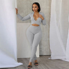 Deep V Neck Solid Color Sport Jumpsuit XEF-R24Q57978