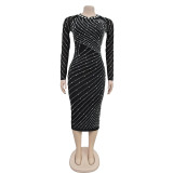 Long Sleeve Hot Drill Slim Midi Dress GFYX-7112