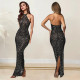 Hang Neck Hot Drill Backless Maxi Dress GFYX-7108