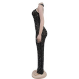 Hang Neck Hot Drill Backless Maxi Dress GFYX-7108
