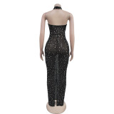 Hang Neck Hot Drill Backless Maxi Dress GFYX-7108