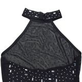 Hang Neck Hot Drill Backless Maxi Dress GFYX-7108