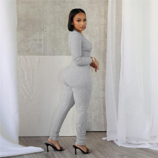 Deep V Neck Solid Color Sport Jumpsuit XEF-R24Q57978