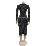 Long Sleeve Hot Drill Slim Midi Dress GFYX-7112