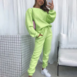 Solid Color Long Sleeve Sweatshirt Two Piece Pants Set YMZY-9835