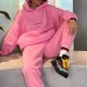 Letter Print Long Sleeve Hooded Casual Pants Suit YMZY-19873