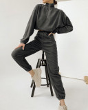 Casual Zipper Long Sleeve Two Piece Pants Set YMZY-1964