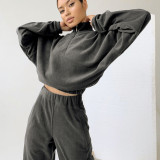 Casual Zipper Long Sleeve Two Piece Pants Set YMZY-1964