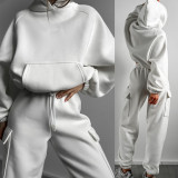 Solid Color Sport Sweatshirt Two Piece Pants Set YMZY-1052