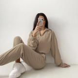 Casual Zipper Long Sleeve Two Piece Pants Set YMZY-1964