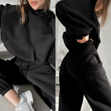 Solid Color Sport Sweatshirt Two Piece Pants Set YMZY-1052