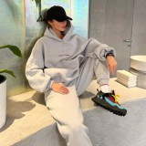 Letter Print Long Sleeve Hooded Casual Pants Suit YMZY-19873