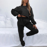 Solid Color Long Sleeve Sweatshirt Two Piece Pants Set YMZY-9835