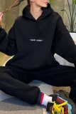 Letter Print Long Sleeve Hooded Casual Pants Suit YMZY-19873