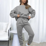 Solid Color Long Sleeve Sweatshirt Two Piece Pants Set YMZY-9835
