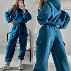 Solid Color Sport Sweatshirt Two Piece Pants Set YMZY-1052