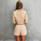 Solid Color Zipper Sport Short 2 Piece Set YMZY-0510