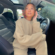 Solid Color Long Sleeve Sweatshirt Two Piece Pants Set YMZY-9835