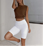 Sleeveless Solid Color Short T Shirt  YMZY-0023