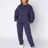 Solid Color Long Sleeve Sweatshirt Two Piece Pants Set YMZY-9835