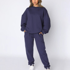 Solid Color Long Sleeve Sweatshirt Two Piece Pants Set YMZY-9835