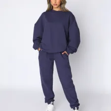 Solid Color Long Sleeve Sweatshirt Two Piece Pants Set YMZY-9835