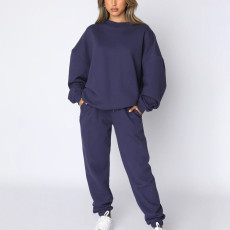 Solid Color Long Sleeve Sweatshirt Two Piece Pants Set YMZY-9835