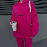 Letter Print Long Sleeve Hooded Casual Pants Suit YMZY-19873
