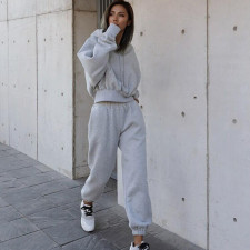 Hooded Sweatshirt Coat Pants Solid 2 Piece Set YMZY-1939