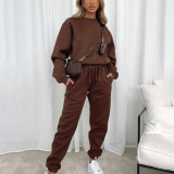 Solid Color Long Sleeve Sweatshirt Two Piece Pants Set YMZY-9835