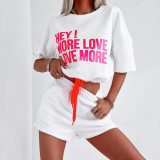 Letter Print Short Sleeve Loose Sport Shorts Suit YMZY-3161