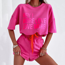 Letter Print Short Sleeve Loose Sport Shorts Suit YMZY-3161
