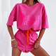 Letter Print Short Sleeve Loose Sport Shorts Suit YMZY-3161