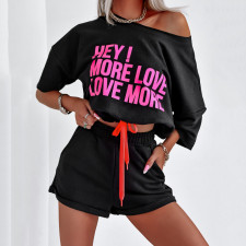 Letter Print Short Sleeve Loose Sport Shorts Suit YMZY-3161