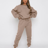 Solid Color Long Sleeve Sweatshirt Two Piece Pants Set YMZY-9835