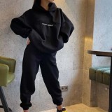 Letter Print Long Sleeve Hooded Casual Pants Suit YMZY-19873