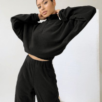 Casual Zipper Long Sleeve Two Piece Pants Set YMZY-1964