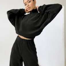 Casual Zipper Long Sleeve Two Piece Pants Set YMZY-1964