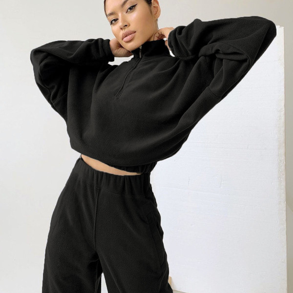 Casual Zipper Long Sleeve Two Piece Pants Set YMZY-1964