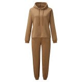 Solid Color Sport Hooded Sweatshirt Pants Suit YMZY-0197