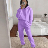 Casual Hooded Long Sleeve Sweatshirt Solid Color Sports Set YMZY-6502