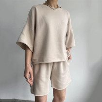 Solid Color Half Sleeve Loose Two Piece Shorts Set YMZY-11829