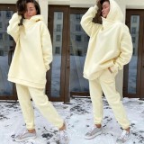 Casual Hooded Sweatshirt Loose Two Piece Pants Set YMZY-9851