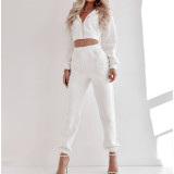 Solid Color Hooded Long Sleeve Pants 2 Piece Set YMZY-1046