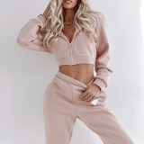 Solid Color Hooded Long Sleeve Pants 2 Piece Set YMZY-1046